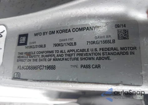 2015 Chevrolet Spark 1Lt Cvt из США, поврежденный, VIN KL8CD6S98FC719688